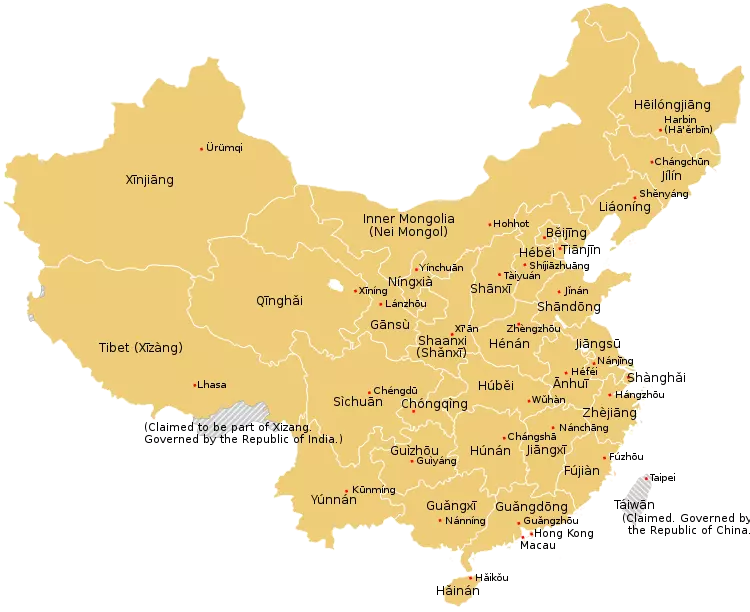نقشه استان های چین