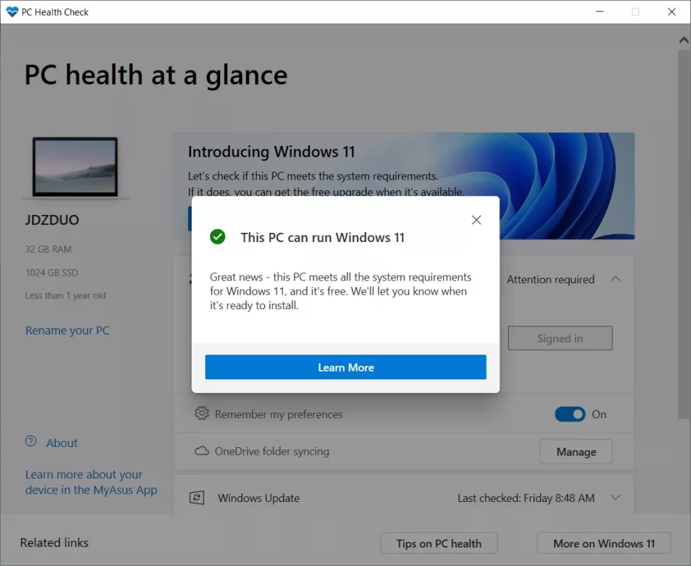 PC Heath: Windows 11 requirements check