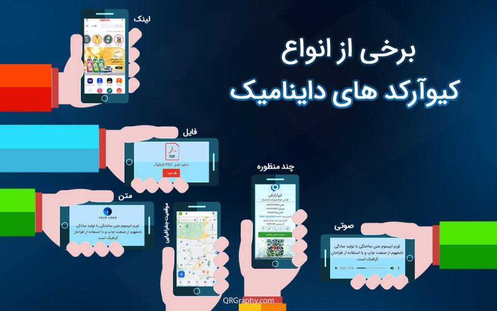 برخی از انواع کیو آر کد های داینامیک و لندینگ پیج های محتوایی آن ها
نمونه لندینگ پیج های محتوایی کیو آر کد داینامیک