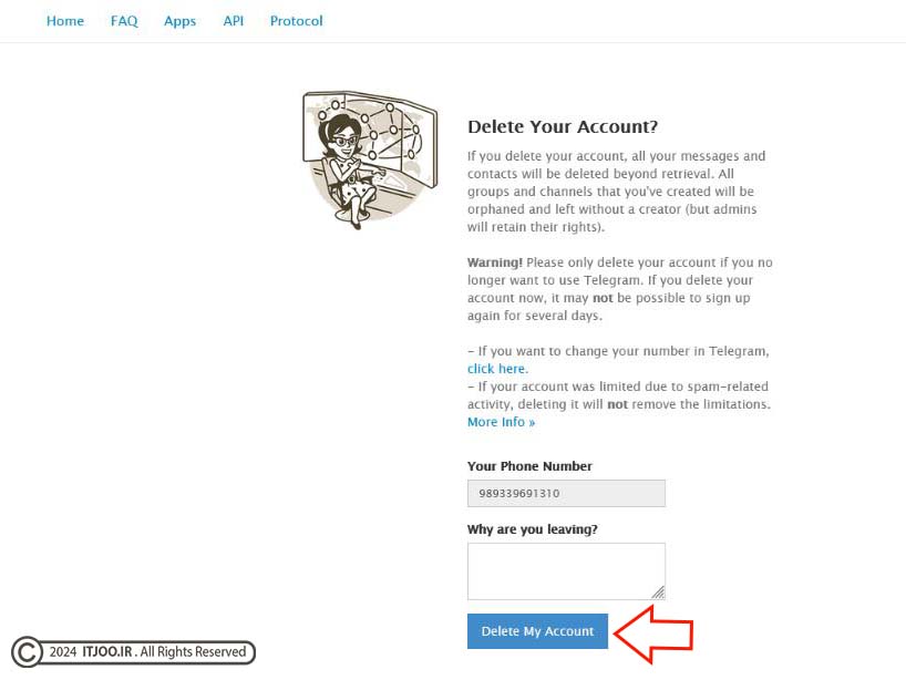 حذف حساب کاربری در پیام رسان تلگرام