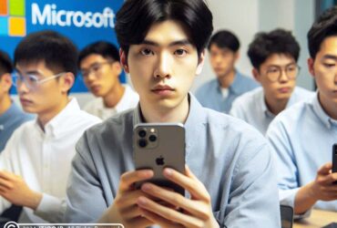 کارمند چینی مایکروسافت در حال کار با گوشی آیفون