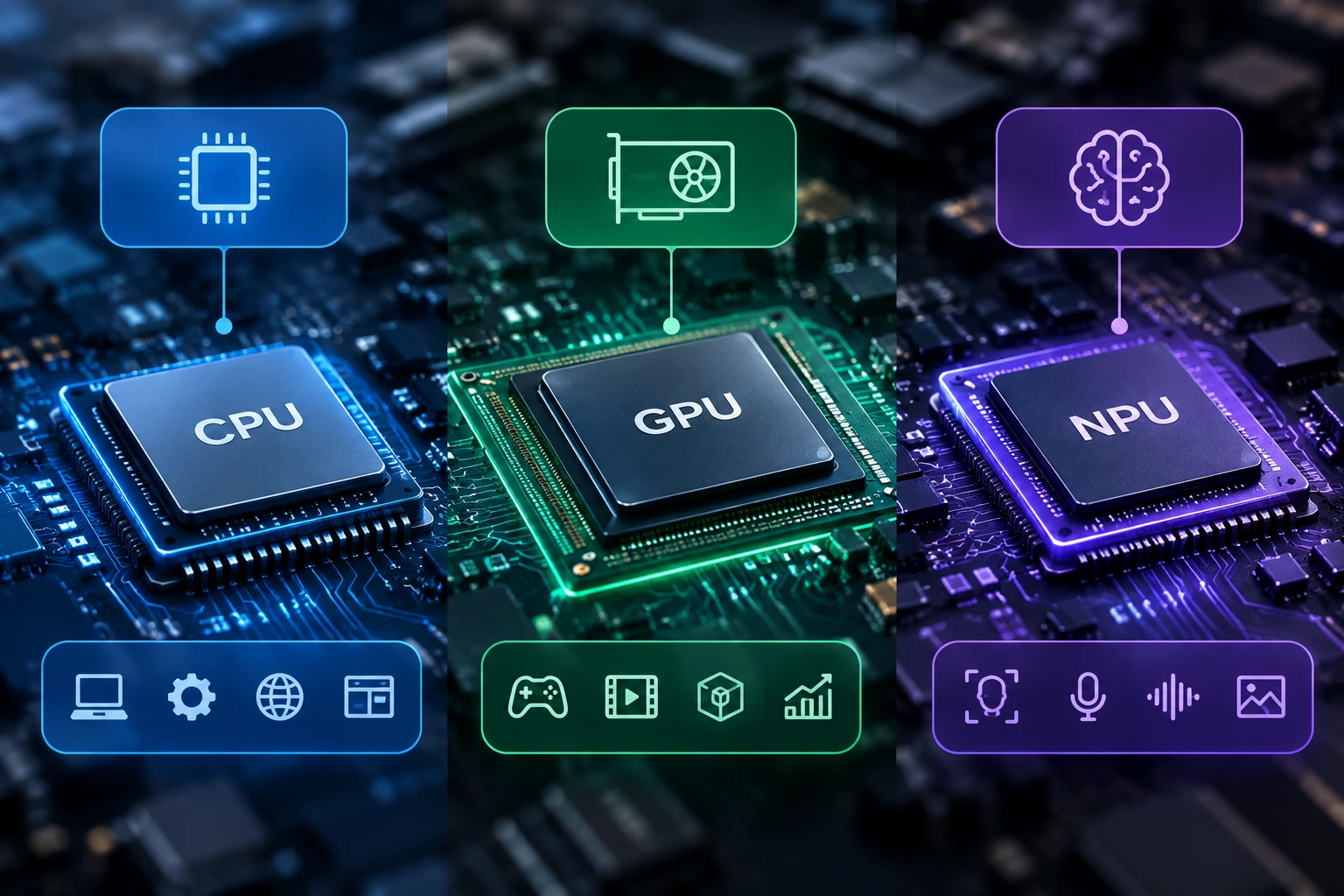 تفاوت CPU GPU NPU